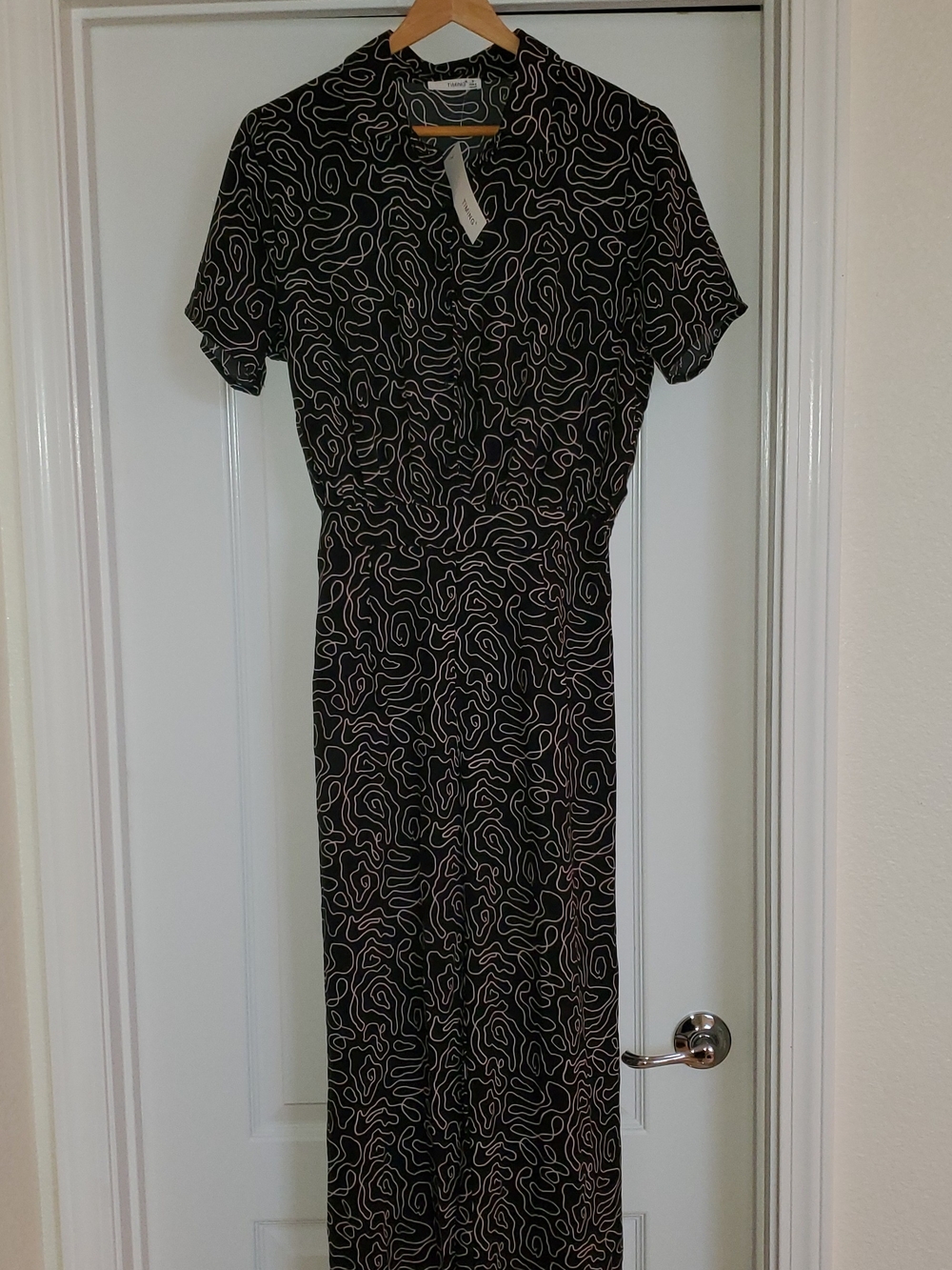 Women's Black Patterned Short-Sleeve Maxi Jumpsuit- Size S